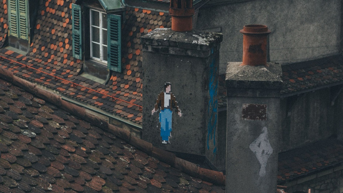 Arte conceitual de um jogo indie com estilo artístico único.