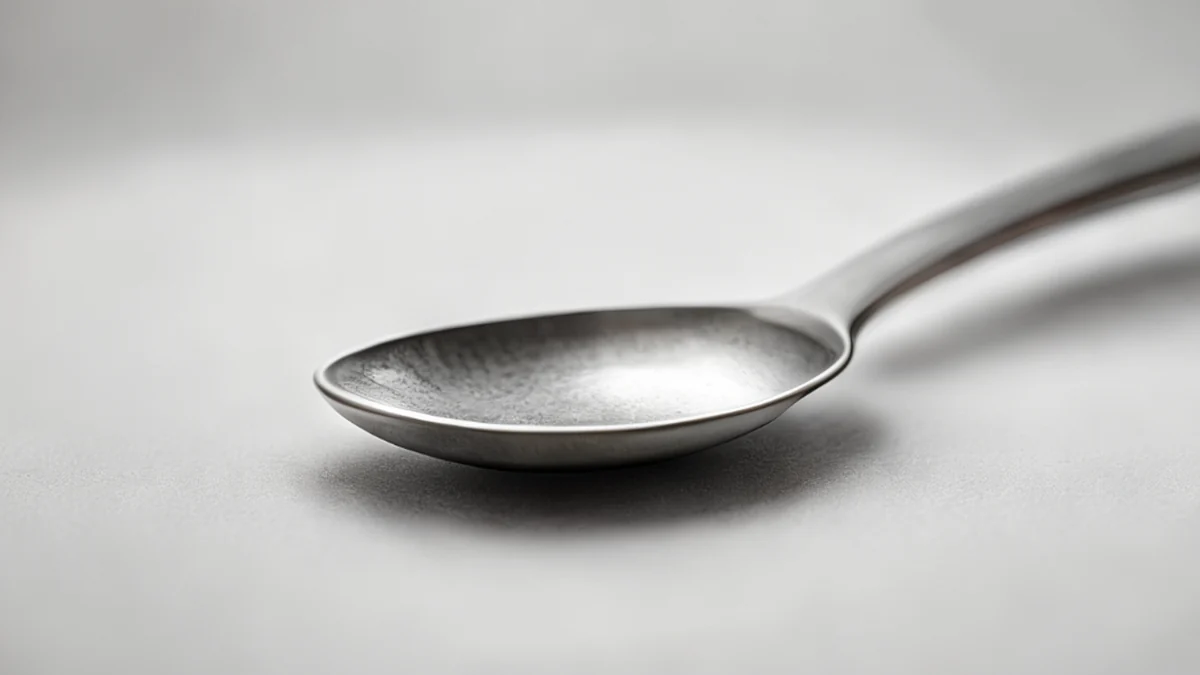 A tungsten spoon with a metallic sheen and sharp edges.