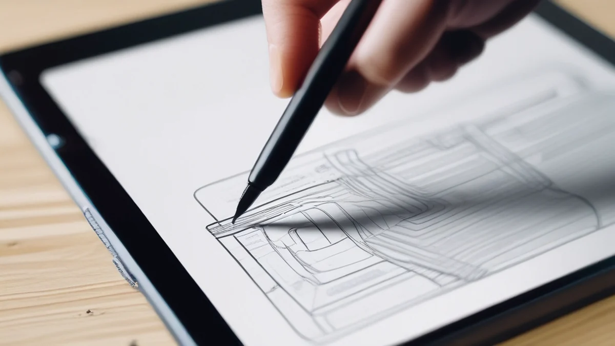 Een persoon schrijft met een stylus op een tablet.