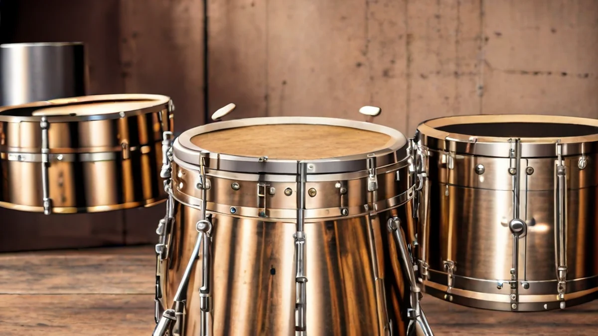 Studio-Drum-Set mit Schlagzeug, Kymbalen, Hi-Hat und Bassdrum.