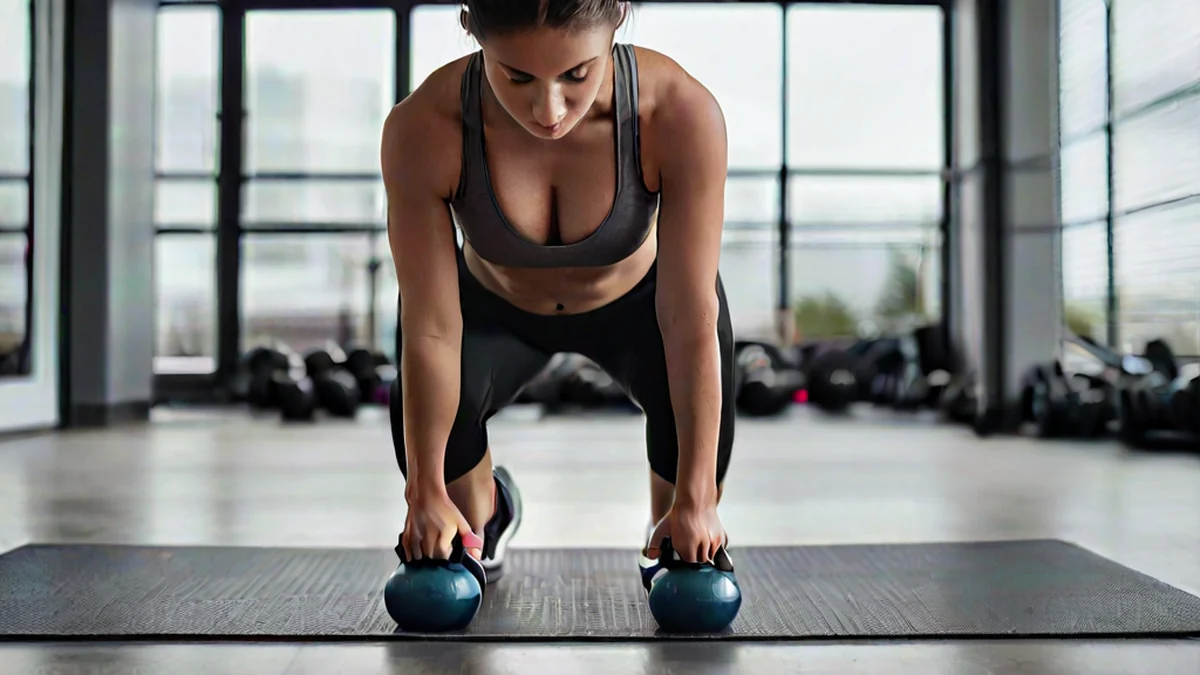 Dumbbell-squats, zwaren op het niveau van de heup, sportkleding, onderlijftraining.